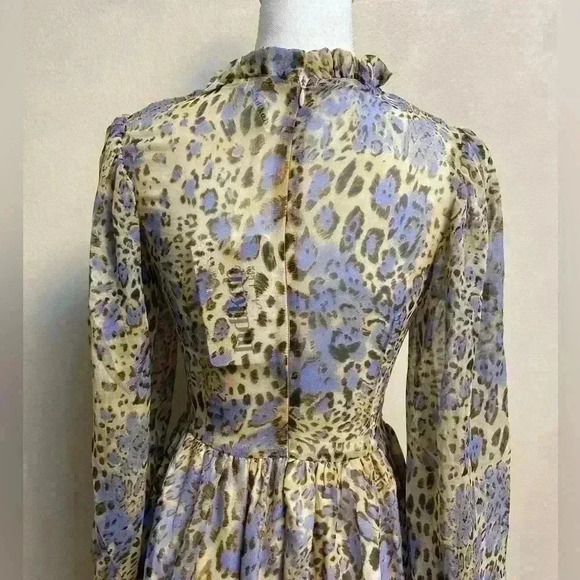 Indikah‎ by Angel Biba dress midi leopard print chiffon smocked A line.Small NWT - Picture 5 of 10